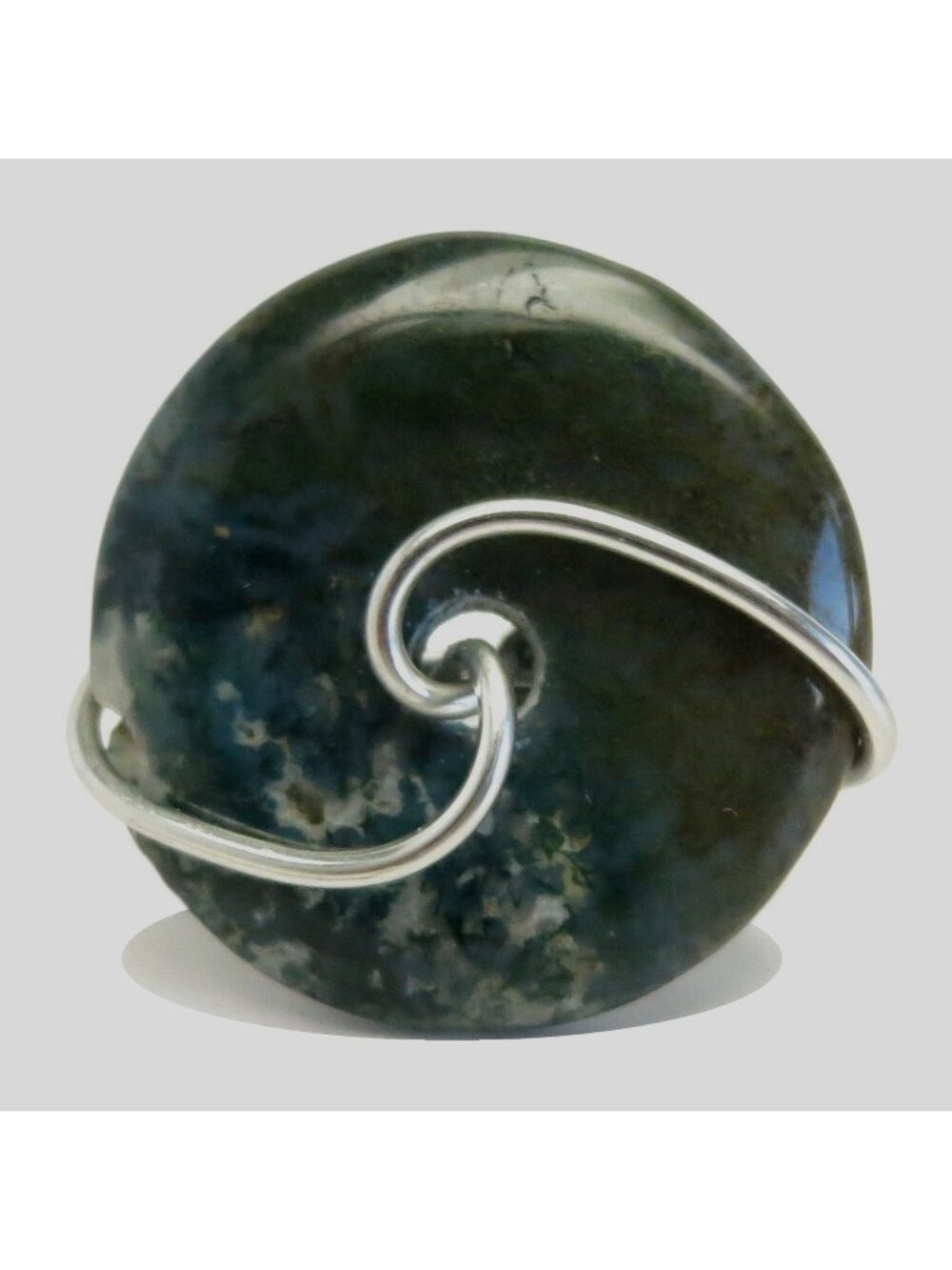 Moss Agate Ring Green Forest Donut Gem Silver Size 5.5 Statement Crystal Jewelry